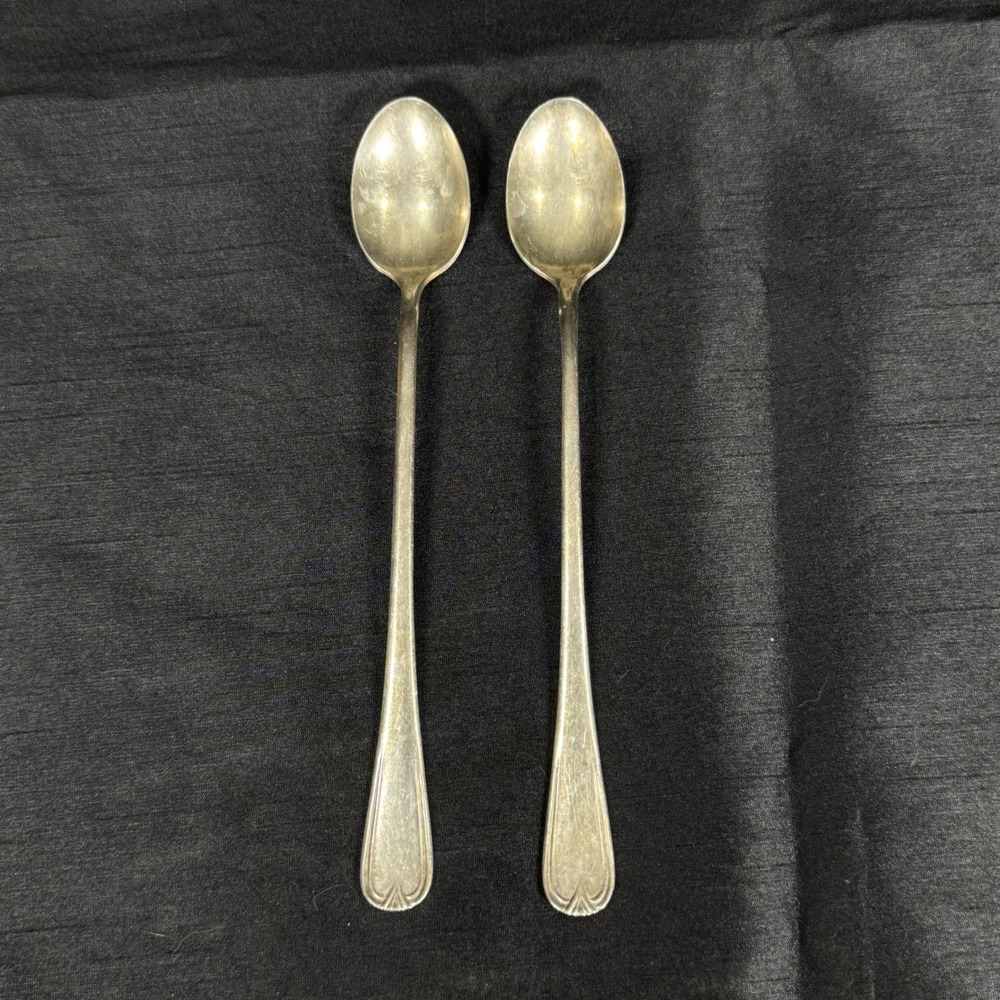Vintage ESCo EPNS Silver Plated Iced Tea Spoons Set of 2 Long Handle 7.5 Inch